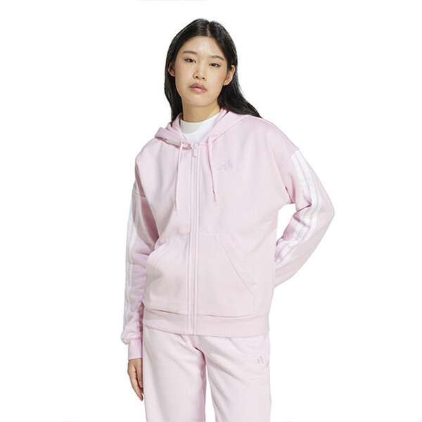 adidas 3 Stripes Fleece Full Zip Hoodie (W) (Clear Pink)