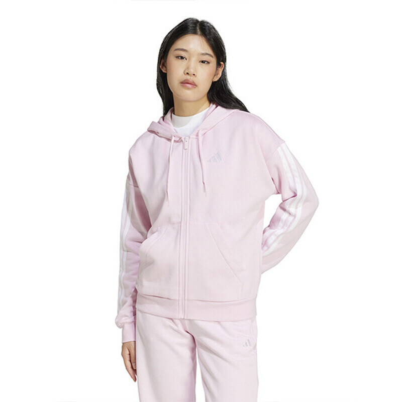adidas 3 Stripes Fleece Full Zip Hoodie (W) (Clear Pink)