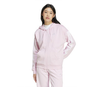 adidas 3 Stripes Fleece Full Zip Hoodie (W) (Clear Pink)